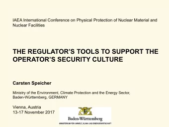 OPERATOR  S SECURITY CULTURE  Carsten Speicher  Ministry of the Environment, Climate Protection