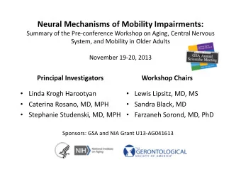 Neural Mechanisms of Mobility Impairments: Summary of the Pre  conference Workshop on Aging,