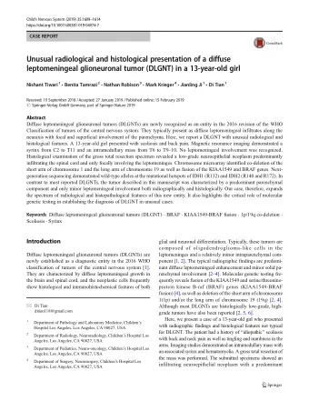 Unusual radiological and histological presentation of a diffuse  leptomeningeal glioneuronal tumor