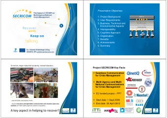 A key aspect in helping to recover?  Towards User Requirements  (Use Case Study)  1.2 Preservation
