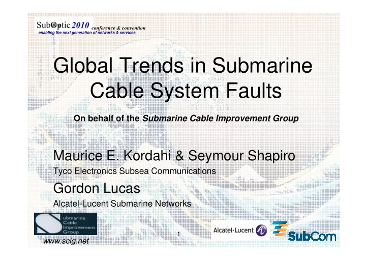 global trends in submarine cable system faults