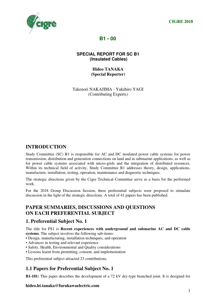 b1 00 special report for sc b1 insulated cables hideo