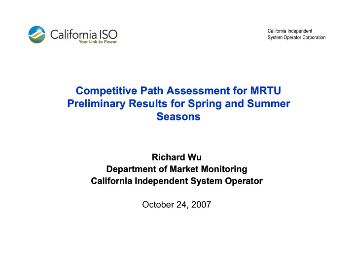 competitive path assessment for mrtu competitive path
