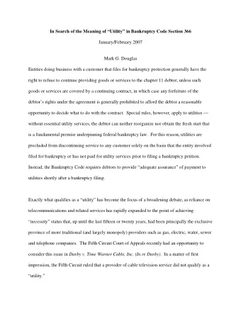 In Search of the Meaning of Utility in Bankruptcy Code Section 366  January/February 2007