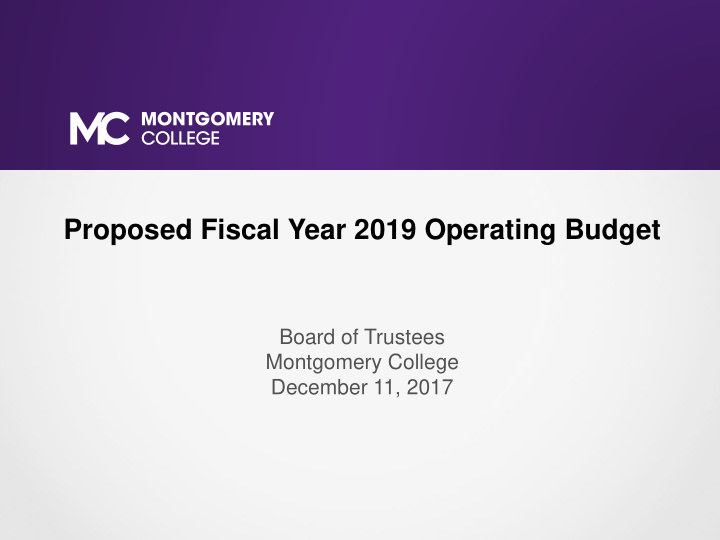 proposed fiscal year 2019 operating budget