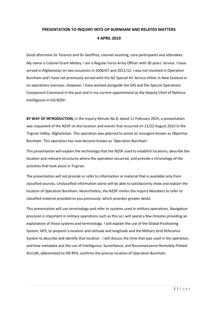 presentation to inquiry into op burnham and related