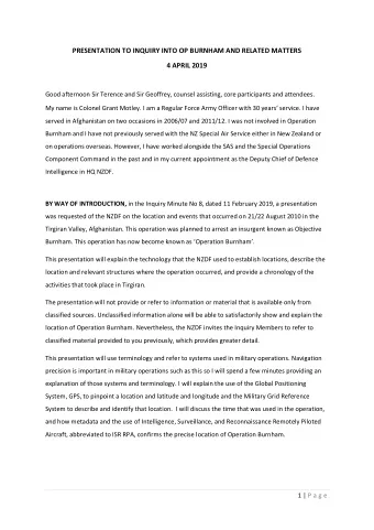 PRESENTATION TO INQUIRY INTO OP BURNHAM AND RELATED MATTERS  4 APRIL 2019  Good afternoon Sir