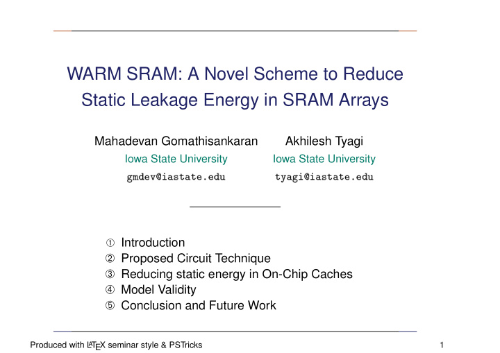 warm sram a novel scheme to reduce static leakage energy