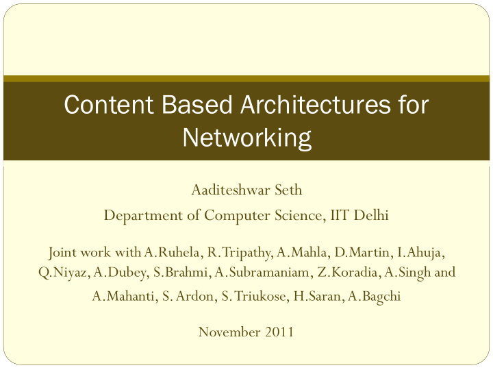 content based architectures for networking