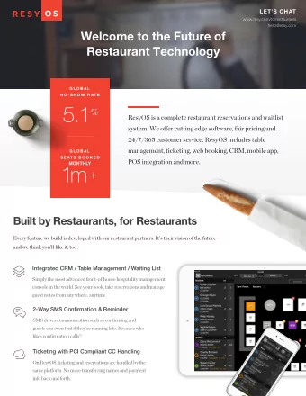 5.1  %  ResyOS is a complete restaurant reservations and waitlist system. We o fg er cutting edge