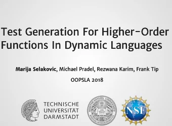 Test Generation For Higher-Order  Test Generation For Higher-Order  Functions In Dynamic Languages