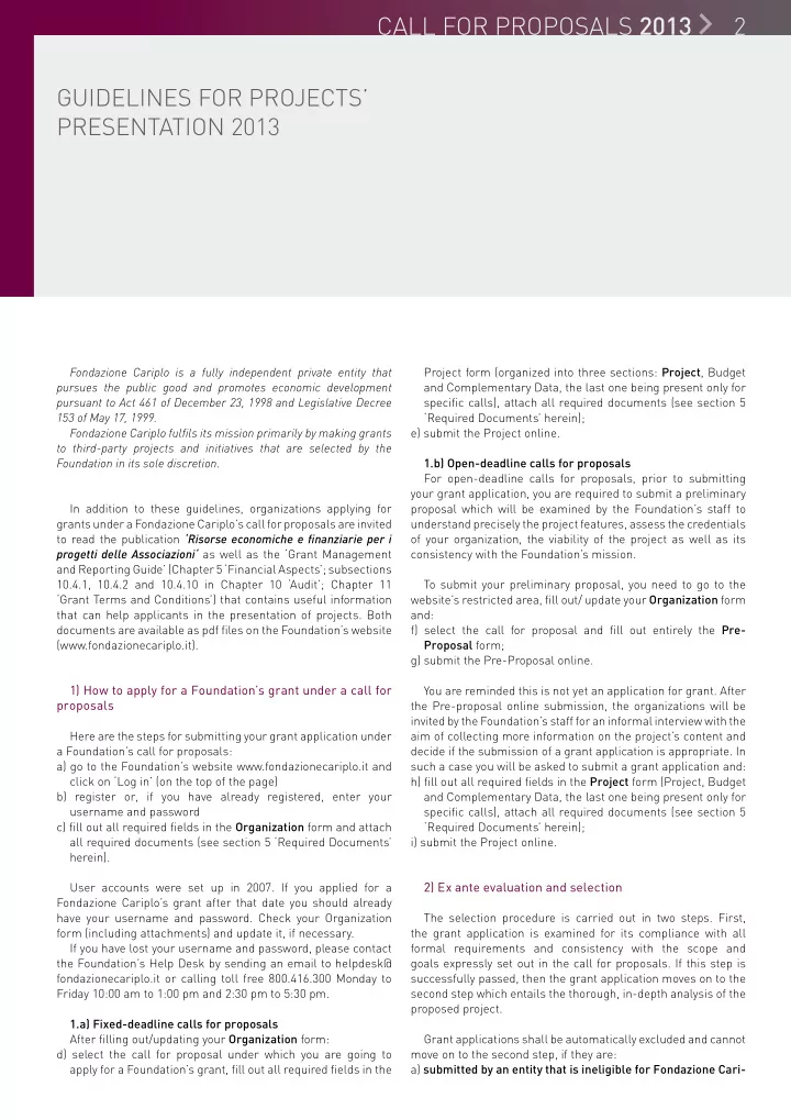 call for proposals 2013