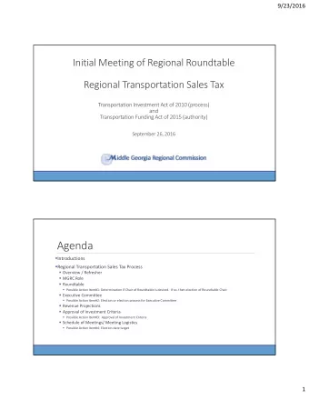 Agenda  Introductions  Regional Transportation Sales Tax Process  Overview / Refresher