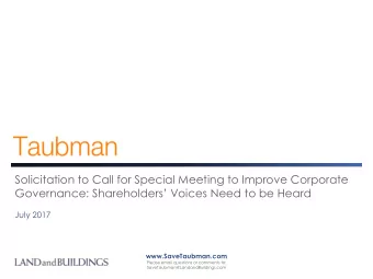 Solicitation to Call for Special Meeting to Improve Corporate  Governance: Shareholders Voices