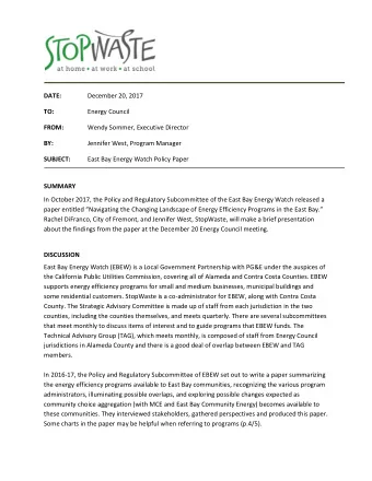 DATE: December 20, 2017  TO: Energy Council FROM:  Wendy Sommer, Executive Director  BY:  Jennifer