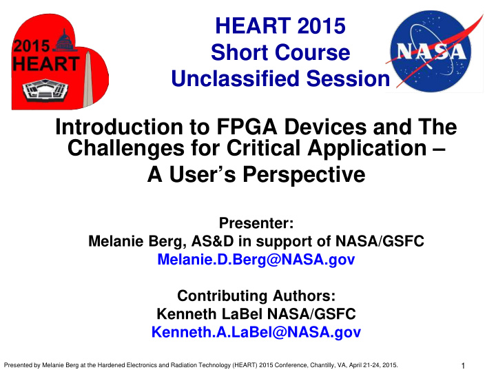 heart 2015 short course unclassified session introduction