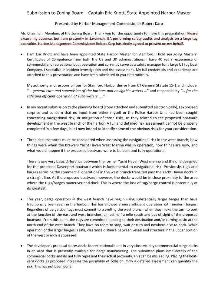 submission to zoning board captain eric knott state