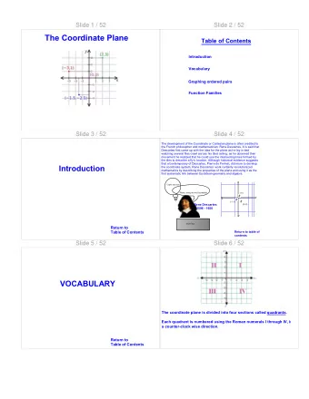 The Coordinate Plane  Table of Contents  Introduction  Vocabulary  Graphing ordered pairs  Function