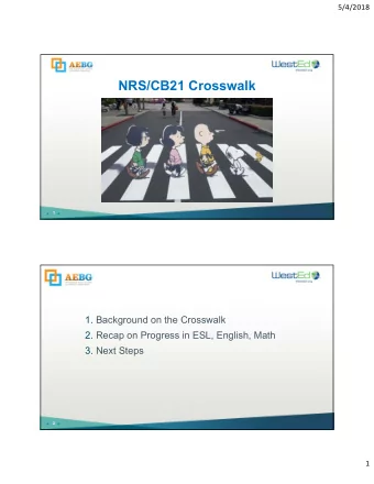 NRS/CB21 Crosswalk  1  1. Background on the Crosswalk  2. Recap on Progress in ESL, English, Math