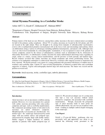 Case report  Atrial Myxoma Presenting As a Cerebellar Stroke Azhar AH 1 (  ), Ziyadi G 2 ,