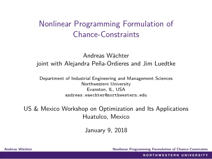 nonlinear programming formulation of chance constraints