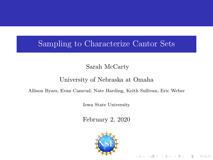 sampling to characterize cantor sets