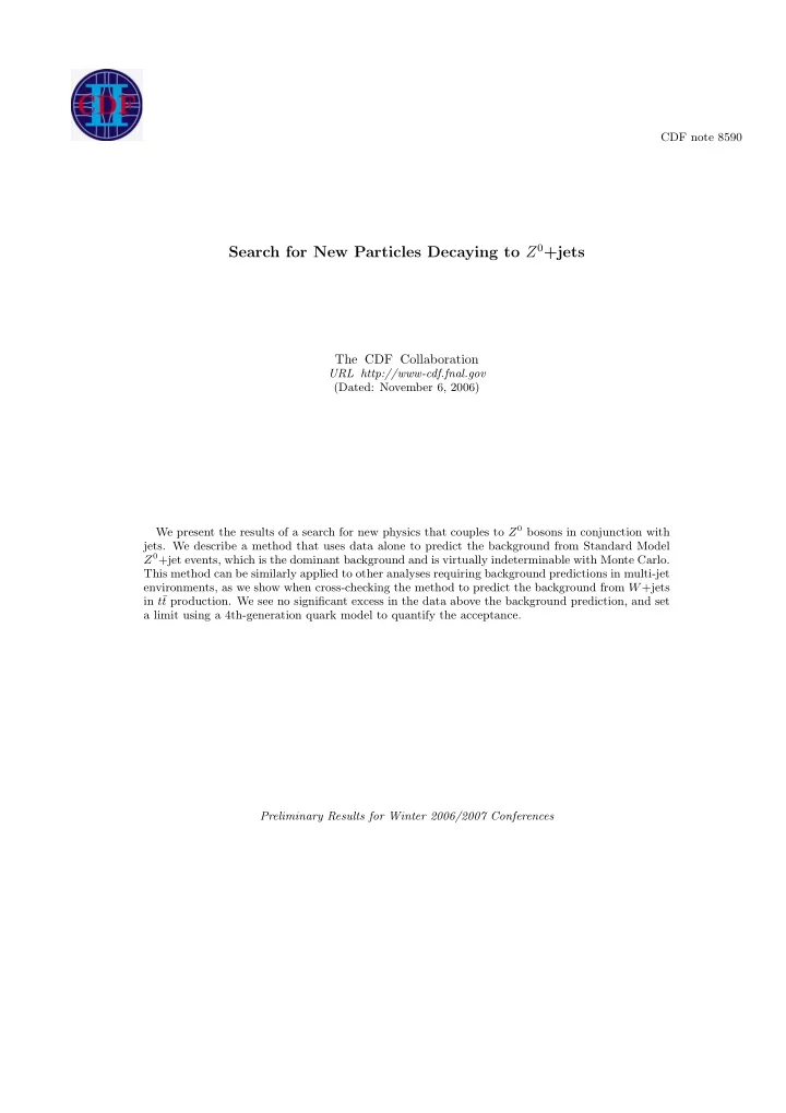 search for new particles decaying to z 0 jets