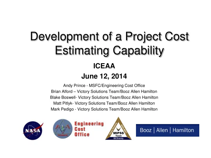 development of a project cost estimating capability