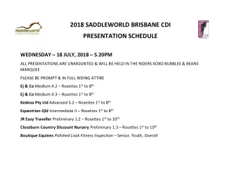 2018 SADDLEWORLD BRISBANE CDI  PRESENTATION SCHEDULE WEDNESDAY  18 JULY, 2018  5.20PM  ALL