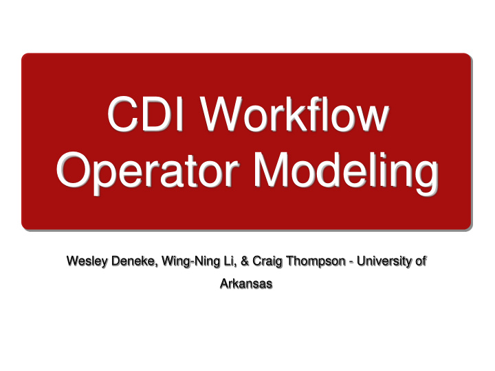 cdi workflow operator modeling