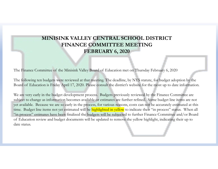 minisink valley central school district finance committee