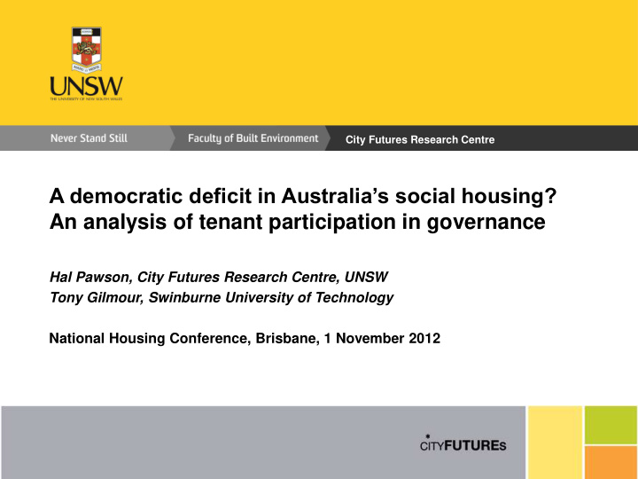 a democratic deficit in australia s social housing