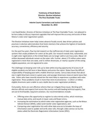 Testimony of David Becker  Director, Election Initiatives  The Pew Charitable Trusts  Interim