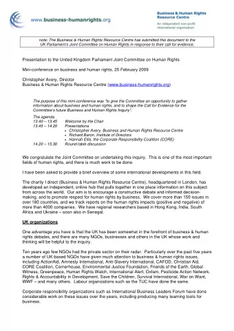 note: The Business &amp; Human Rights Resource Centre has submitted this document to the  UK