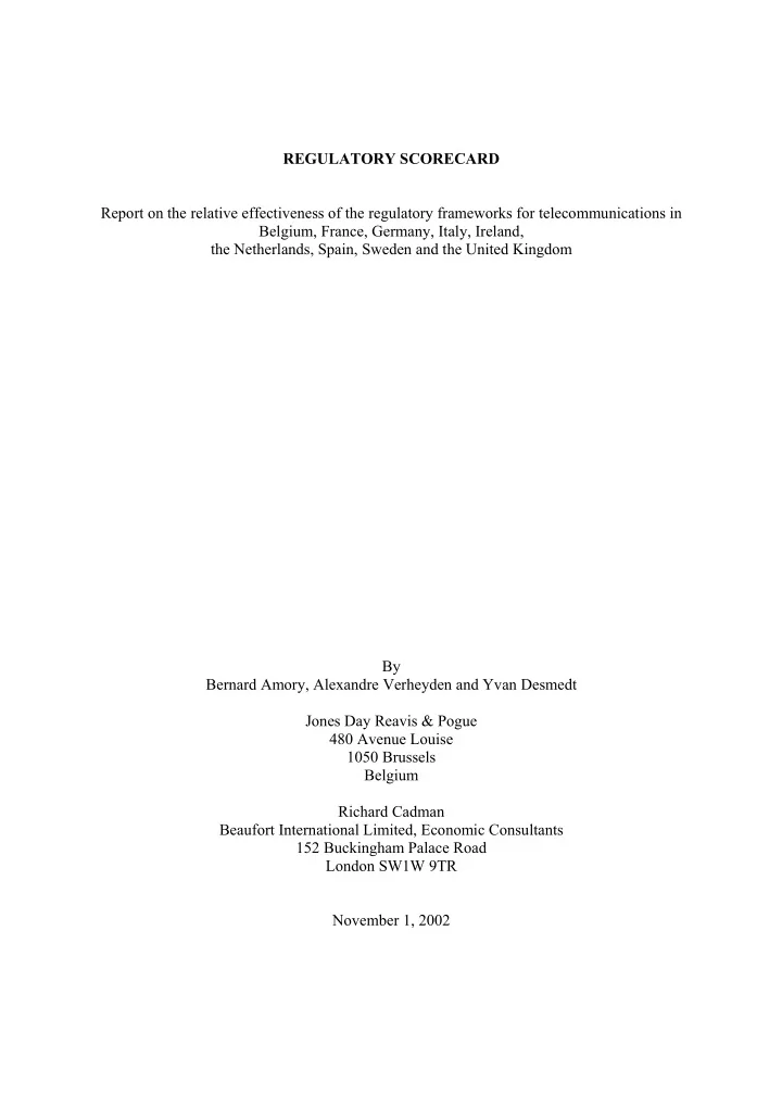 regulatory scorecard report on the relative effectiveness