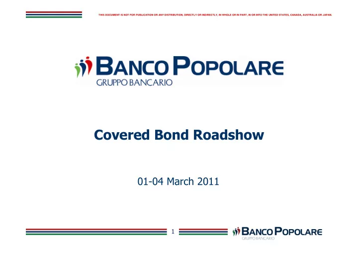covered bond roadshow