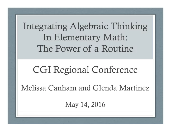 integrating algebraic thinking in elementary math the