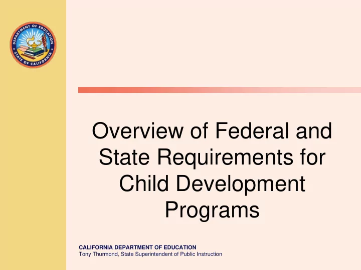 overview of federal and state requirements for child