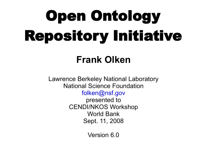 open ontology repository initiative