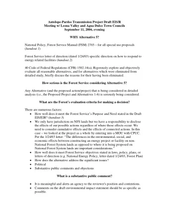 Antelope-Pardee Transmission Project Draft EIS/R  Meeting w/ Leona Valley and Agua Dulce Town
