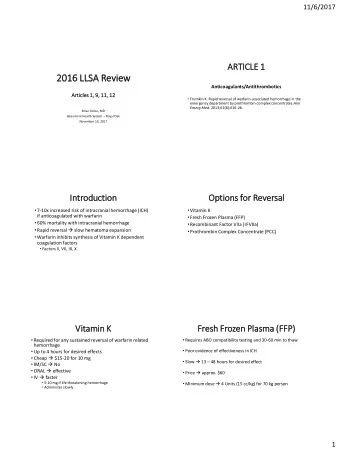 20  2016  16 LLS  LLSA Revie  iew  Anticoagulants/Antithrombotics  Arti  ticles 1, 9, 11,  1, 12