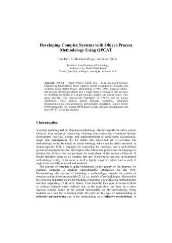 Developing Complex Systems with Object-Process  Methodology Using OPCAT  Dov Dori, Iris