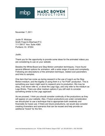 November 7, 2011  Justin R. Wickizer  Smith Freed &amp; Eberhard P.C. 111 SW 5 th Ave. Suite 4300