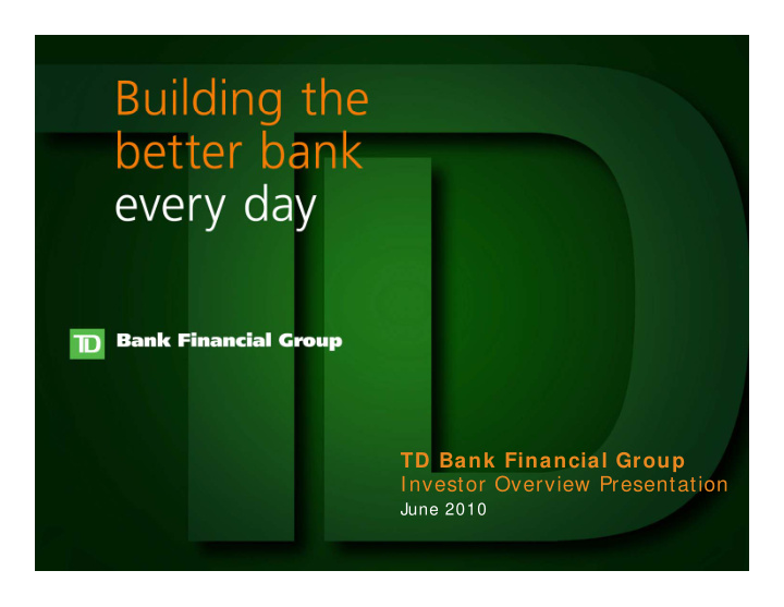 td bank financial group investor overview presentation