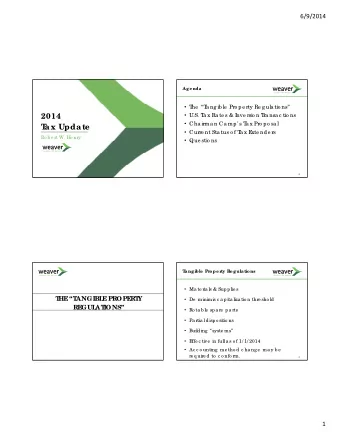 2014  Cha irma n Ca mp s T  a x Pro po sa l  T  ax Update  Curre nt Sta tus o f T  a x E