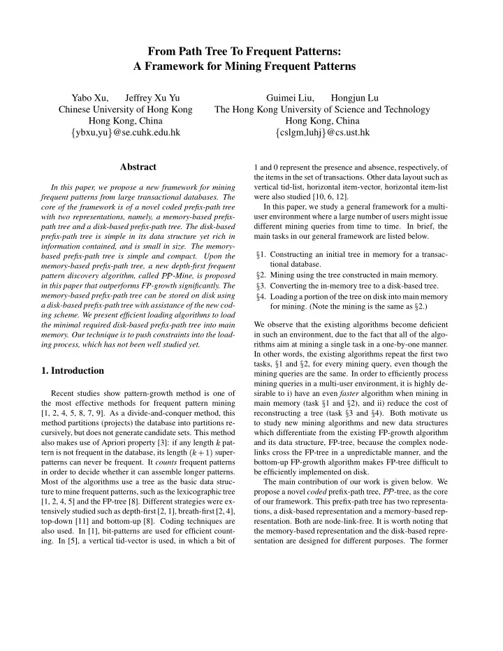 from path tree to frequent patterns a framework for