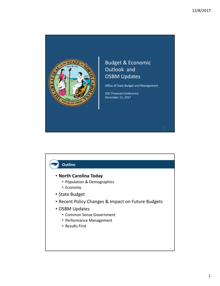 budget economic outlook and osbm updates