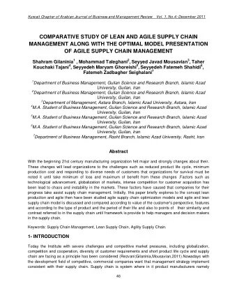 COMPARATIVE STUDY OF LEAN AND AGILE SUPPLY CHAIN  MANAGEMENT ALONG WITH THE OPTIMAL MODEL