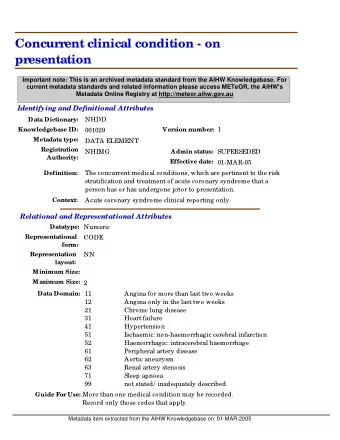 Concurrent clinical condition - on  presentation  Important note: This is an archived metadata