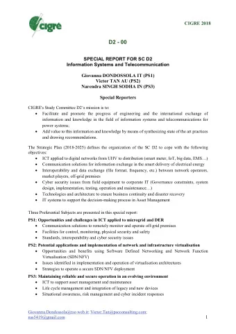 D2 - 00  SPECIAL REPORT FOR SC D2  Information Systems and Telecommunication  Giovanna DONDOSSOLA